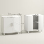 Mobile Sotto Lavabo Bagno a 2 Ante con Ripiano Centrale, in MDF, 60x35x60 cm, Bianco - immagine 3