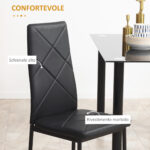 Set di 4 Sedie da Pranzo con Schienale Alto in Finta Pelle e Acciaio, 41x50x97cm, Nero - immagine 6