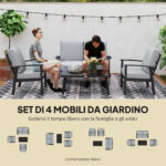 Set da Giardino 4 Pezzi con 2 Poltroncine, Divano 2 Posti e Tavolino, in Alluminio e Fibra, Grigio Carbone - immagine 4