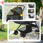 Passeggino per Cani Piccoli Pieghevole con Maniglione Girevole e Cestino Portaoggetti, 76,5x52x95 cm, Grigio - immagine 6