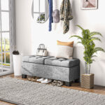 Panca Fondoletto Contenitore in Tessuto con Imbottitura Trapuntata, 116x41x47cm, Grigio - immagine 7