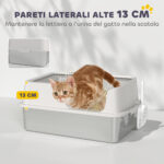 Lettiera per Gatti con Bordi Rialzati, Vassoio e Paletta, in Acciaio Inox e PP, 60x40x28 cm, Grigio Chiaro - immagine 4