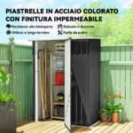 Capanno Porta Attrezzi in Metallo con Tetto Inclinato e Porta Bloccabile, 142x86x189 cm, Grigio Scuro - immagine 4
