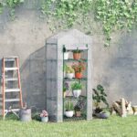 Serra per Piante Verticale con Scaffale a 4 Ripiani in Acciaio e PE Bianco, 70x50x160cm - immagine 2