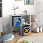 Scaffale Portagiochi per Bambini con 4 Scomparti e Contenitori, 61,8x29,9x61,8cm, Bianco - immagine 9