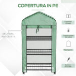 Mini Serra da Giardino con Copertura in PE, 3 Ripiani e Ruote, 69x49x130cm, Verde - immagine 5