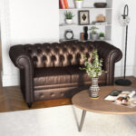 Divano 2 Posti stile Chesterfield con Cuscino Rimovibile, in Ecopelle, Legno e Metallo, 160x84x80 cm, Marrone - immagine 7