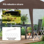 Gazebo Pieghevole da Giardino 2,4x2,4m con Struttura in Acciaio e Corde Antivento, Caffè - immagine 6