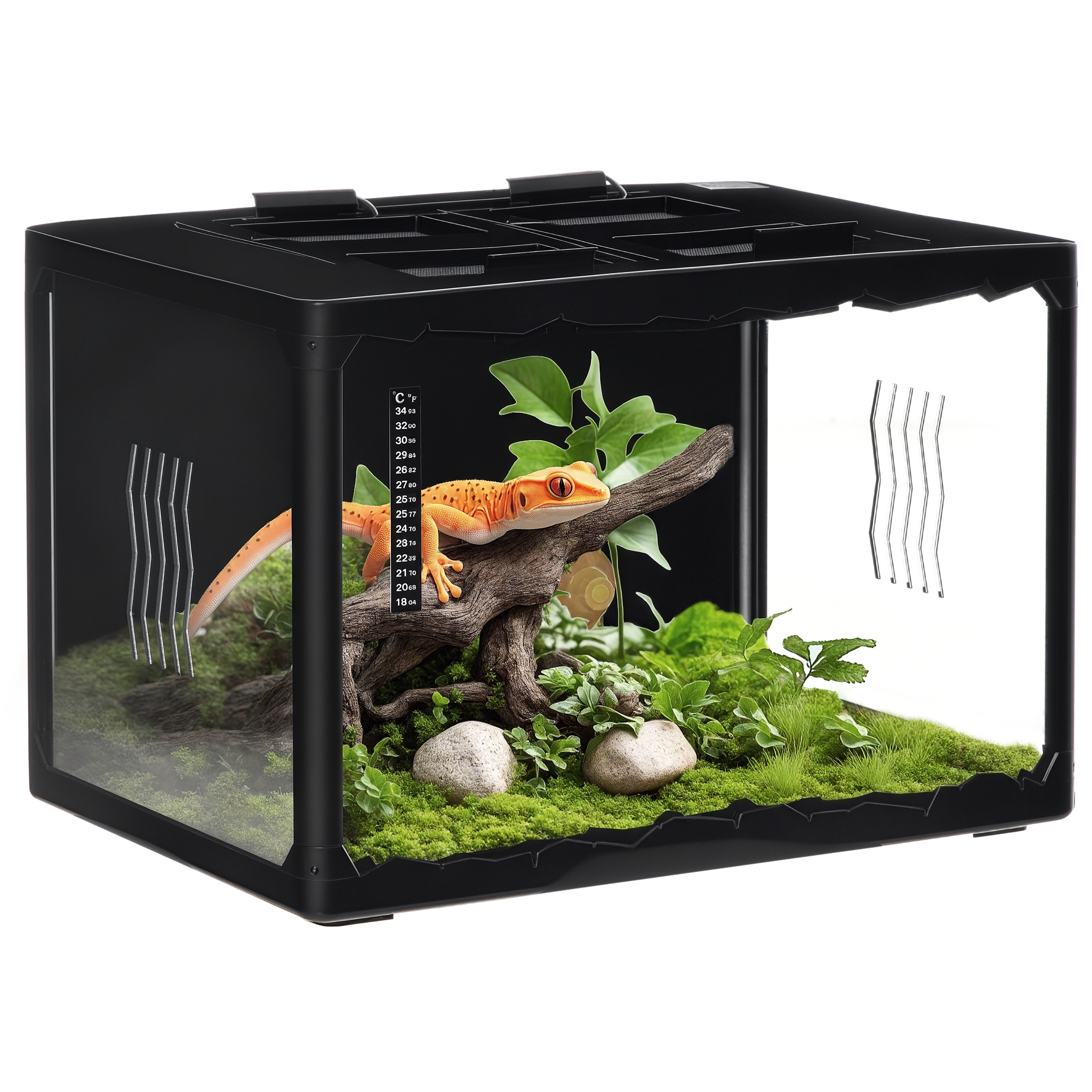 78yaa0198148d1a95.jpg Terrario per Tartarughe di Terra e Rettili con Termometro 18-34℃, 60x40x40,5 cm, Nero - immagine 1
