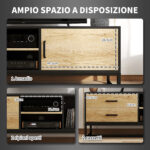 Mobile Porta TV 60" con Armadietto, 2 Cassetti e Ripiani Aperti, 140x35x45 cm, Legno Naturale - immagine 5