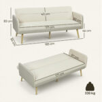 Divano Letto 3 Posti con Schienale Reclinabile e Rivestimento Effetto Velluto, 185x84x83 cm, Beige - immagine 3