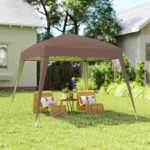 Gazebo Pieghevole da Giardino 2,4x2,4m con Struttura in Acciaio e Corde Antivento, Caffè - immagine 9
