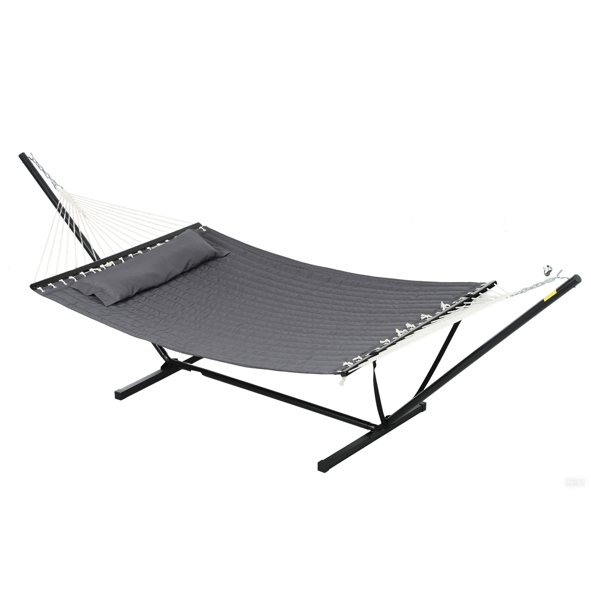 7MC4cb19ab37c8ef6.jpg Amaca da Giardino Portatile con Cuscino Integrato, in Cotone, Poliestere e Acciaio, 368x93x110 cm, Grigio Scuro - immagine 1