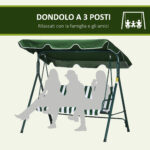 Dondolo da Giardino 3 Posti in Acciaio e Teslin con Tetto Parasole, 172x110x153 cm, Bianco e Verde - immagine 7