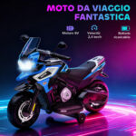Moto Elettrica per Bambini con Rotelle, Specchietti e Poggiapiedi, in PP e Metallo, 85,5x44,5x56 cm, Blu - immagine 4