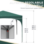 Gazebo da Giardino ad Altezza Regolabile con Fori di Drenaggio e Borsa da Trasporto, in Metallo, Verde - immagine 5