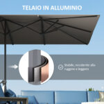 Ombrellone Doppio da Giardino 4,5x2,6 m, Apertura a Manovella e 12 Stecche, Grigio - immagine 6