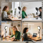 Lampada da Scrivania LED con Supporto per Telefono, 5 Colori di Luce e 10 Luminosità, Nero - immagine 8