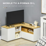 Mobile TV a L per TV da 40" con 3 Ripiani Aperti e 2 Armadietti, in Truciolato, 90x90x45 cm - immagine 4
