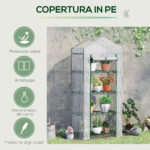 Serra per Piante Verticale con Scaffale a 4 Ripiani in Acciaio e PE Bianco, 70x50x160cm - immagine 5