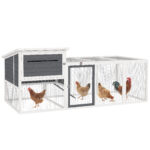 Pollaio per Galline con Casetta, Nido per Cova e Area Esterna, 214x101x 91,5cm, Grigio