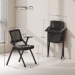 Set 2 Sedie Pieghevoli con Schienale Curvo e Braccioli, in Tessuto Effetto Lino e Acciaio, 61x56x84 cm, Nero - immagine 3