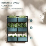 Orto Verticale a 3 Livelli con 6 Vasi in Acciaio e Plastica, 52x14x66cm, Verde Scuro - immagine 5