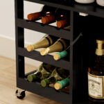 Carrello da Cucina in Legno con Portabottiglie, 3 Ante e Cassetto, 67x37x87 cm, Nero e Rovere - immagine 9