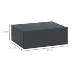 Comodino Sospeso Moderno con Cassetto, in Legno, 40x30x15 cm, Nero - immagine 3