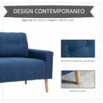 Divano 2 Posti Moderno e Trapuntato in Stile Nordico, in Poliestere e Legno, 145x76x88 cm, Blu - immagine 4