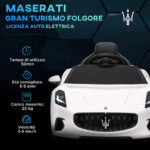 Macchina per Bambini 12V Maserati Gran Turismo Folgore con Telecomando, Età 3-5 Anni, Bianco - immagine 4