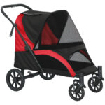 Passeggino per Cani Taglia Grande Pieghevole con Finestre a Rete, Cuscino e Guinzagli, 124x67x1 cm, Nero