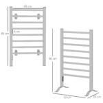 Scaldasalviette Elettrico da Terra o Parete 150W con 8 Barre e Timer 2-4 Ore, 53x35x90 cm, Argento - immagine 3