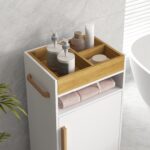 Mobiletto Bagno con Vassoio Rimovibile, Ripiano Aperto e Armadietto Chiuso, in Truciolato, 40x30x88 cm, Bianco - immagine 9