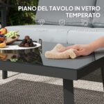 Set da Giardino 4 Pezzi con 2 Poltroncine, Divano 2 Posti e Tavolino, in Alluminio e Fibra, Grigio Carbone - immagine 8