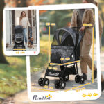 Passeggino per Cani con Cesto, Cuscino e 2 Guinzagli, in Acciaio e Tessuto Oxford, 81x48x99 cm, Nero e Grigio - immagine 3