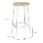 Set 2 Sgabelli da Cucina in Truciolato e Acciaio con Piano Liscio e Poggiapiedi, 32,5x32,5x65 cm, Bianco e Legno - immagine 3