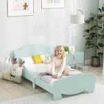 Lettino per Bambini con Testiera e Pediera a Orso e 2 Sponde Laterali, in Legno, 143,5x80x55 cm, Verde - immagine 2