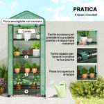 Serra da Balcone a 4 Livelli con 4 Rotelle e Ingresso Avvolgibile, in Acciaio e PE, 69x50x165 cm, Verde - immagine 6
