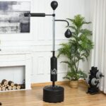 Sacco Boxe da Terra 4 in 1 con 2 Speedball, Barra Girevole e Sacco, Altezza Regolabile da 160-230cm, Nero - immagine 9