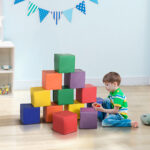 Set 12 Cubi Giocattolo Morbidi per Bambini 12-36 Mesi, Blocchi Schiuma per Bambini, Costruzioni Morbide in PU ed EPE, 20x20x20 cm, Multicolore - immagine 2