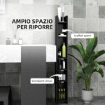 Colonna Bagno con Mensole e Armadietti, Mobile Alto Salvaspazio in Legno 15x17x120cm, Nero - immagine 4