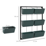 Orto Verticale a 3 Livelli con 6 Vasi in Acciaio e Plastica, 52x14x66cm, Verde Scuro - immagine 3