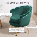 Poltrona Vintage di Design in Velluto Verde Poltroncina da Camera - immagine 5