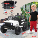 Macchina Elettrica per Bambini Jeep Fuoristrada con Telecomando e 2 Velocità, 1x65x72 cm, Bianco - immagine 3