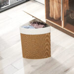 Cesto Portabiancheria Angolare in Bambù da 55L con Sacco Estraibile e Coperchio Removibile, 35x35x60 cm, Marrone - immagine 9