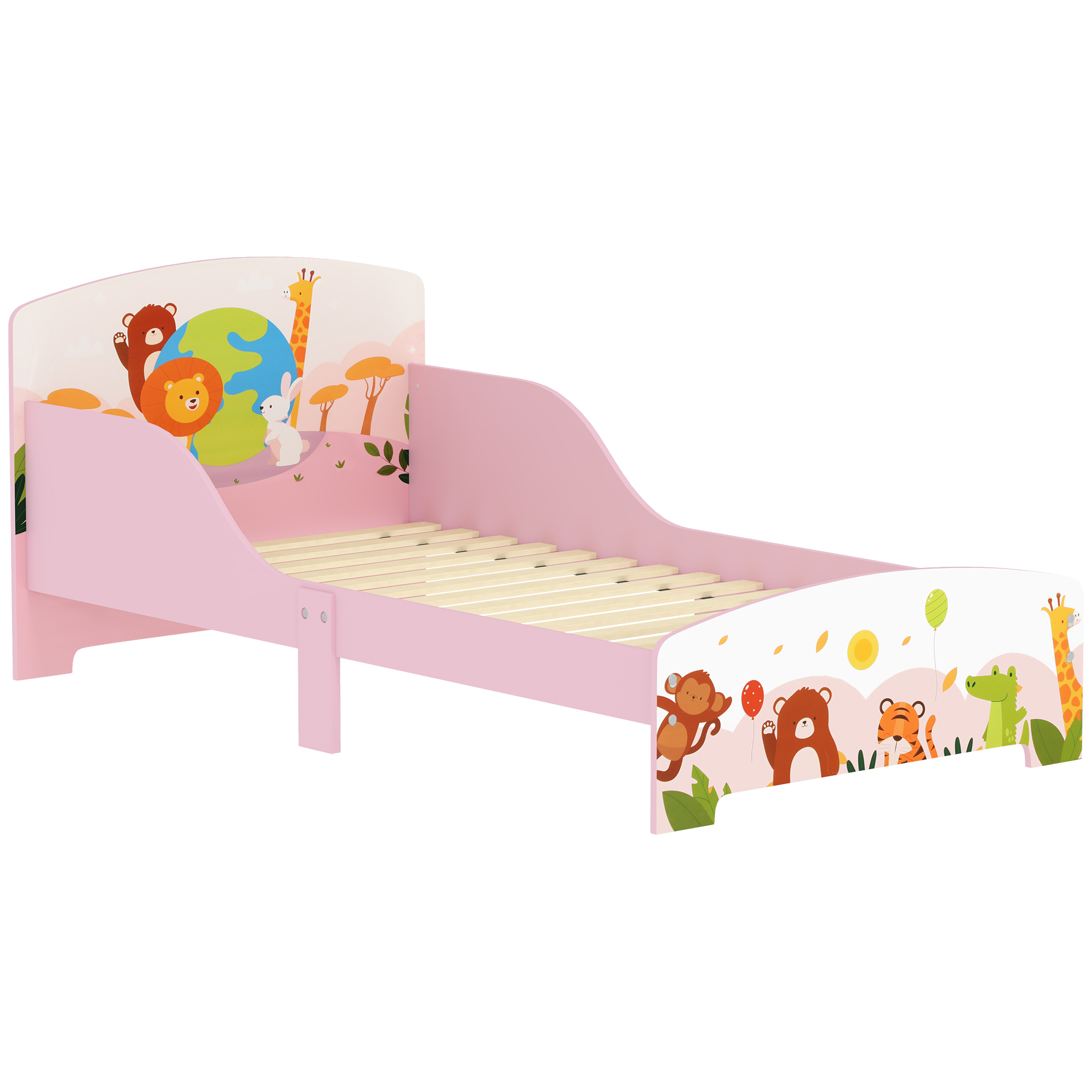 949bbe198e5129e31.jpg Lettino per Bambini 3+ Anni in Legno con Bordi Rialzati e Sponde di Sicurezza, 143x77x60 cm, Rosa - immagine 1