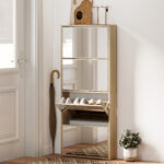 Scarpiera a Specchio a 4 Ante Antiribaltamento in Legno, 63x17x146 cm, color Legno - immagine 2