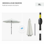 Ombrellone da Giardino Rotondo con Manovella e Inclinabile a 3 Livelli, Ø265x240 cm, Crema - immagine 7