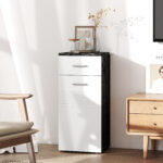 Mobile Bagno con Cassetto e Armadietto in Legno, 35x30x77,5cm, Bianco e Nero - immagine 8